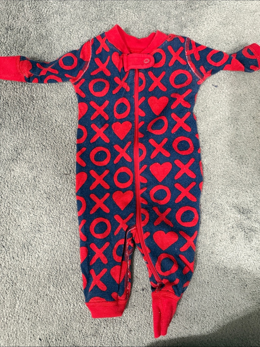 Hanna Andersson Navy and Red XO Heart Zip Pajama One-Piece